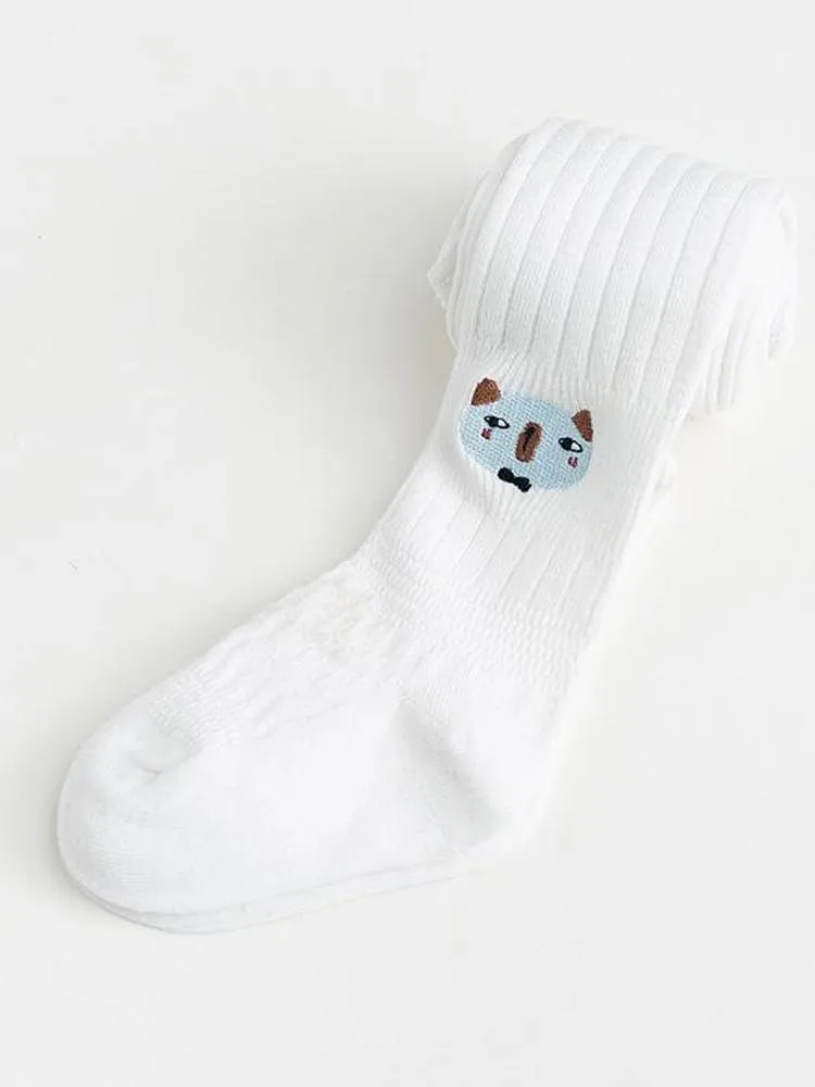 Girls Animal Face Tights - White