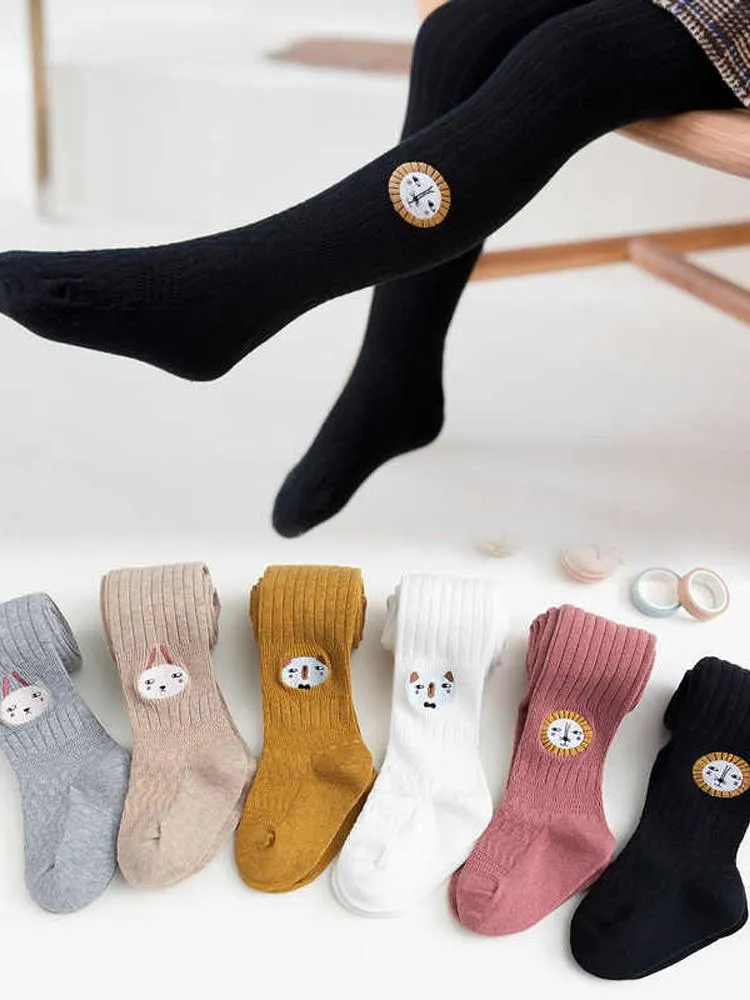 Girls Animal Face Tights - White