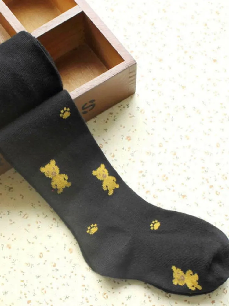 Girls Teddy Bear Tights - Black