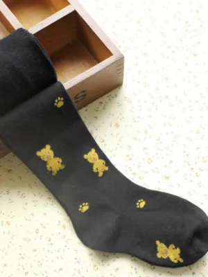 Girls Teddy Bear Tights - Black