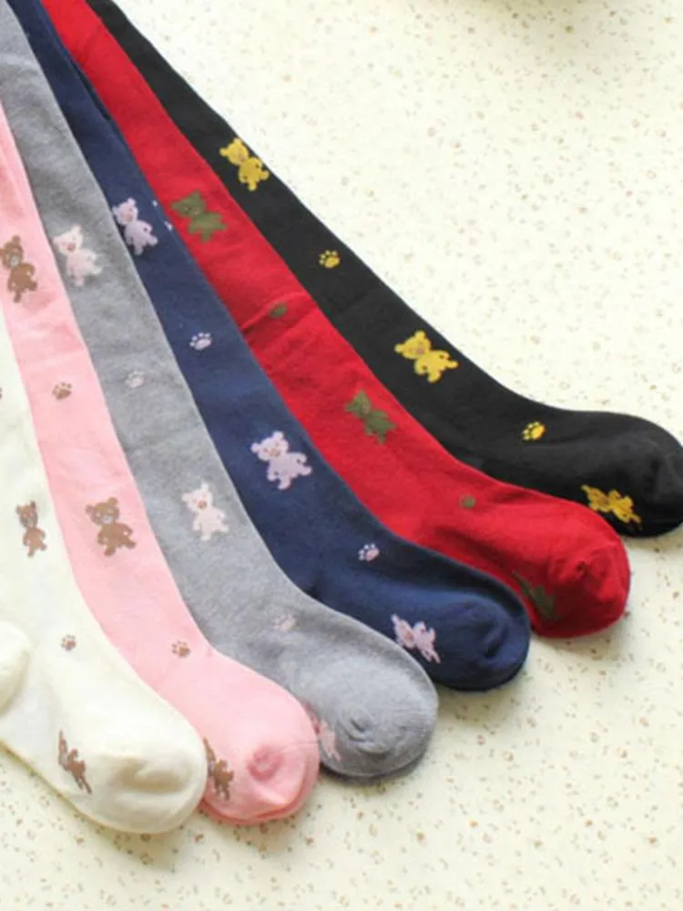Girls Teddy Bear Tights - Black