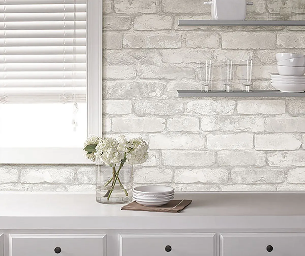 Grey and White Brick Peel & Stick Paper