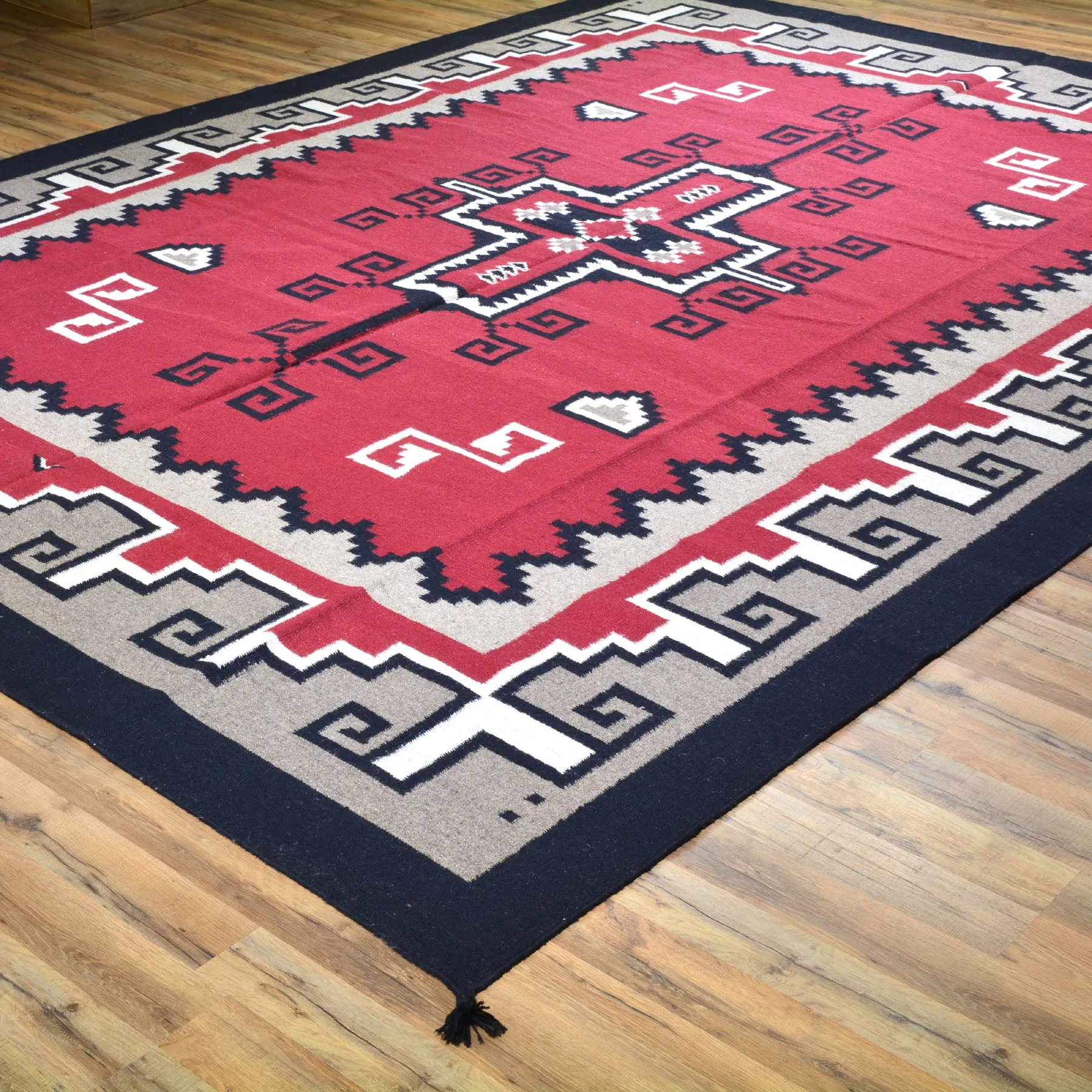 Hand-Woven Flatweave Navajo Style Handmade Wool Rug (Size 9.0 X 12.0) Cwral-6867