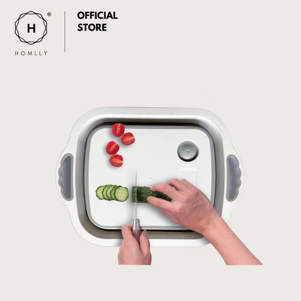 Homlly 4 in 1 Collapsible Colander Cutting Board with Dish Tub