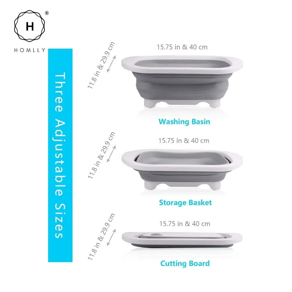 Homlly 4 in 1 Collapsible Colander Cutting Board with Dish Tub