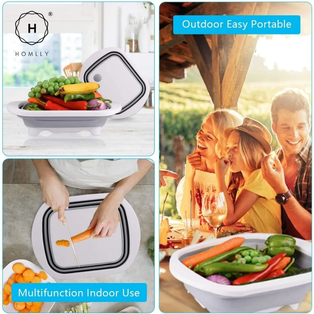 Homlly 4 in 1 Collapsible Colander Cutting Board with Dish Tub