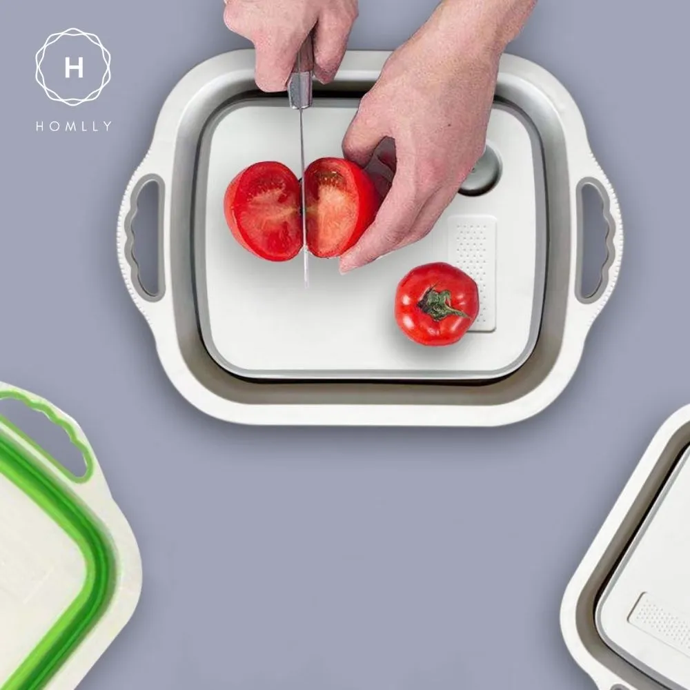 Homlly 4 in 1 Collapsible Colander Cutting Board with Dish Tub