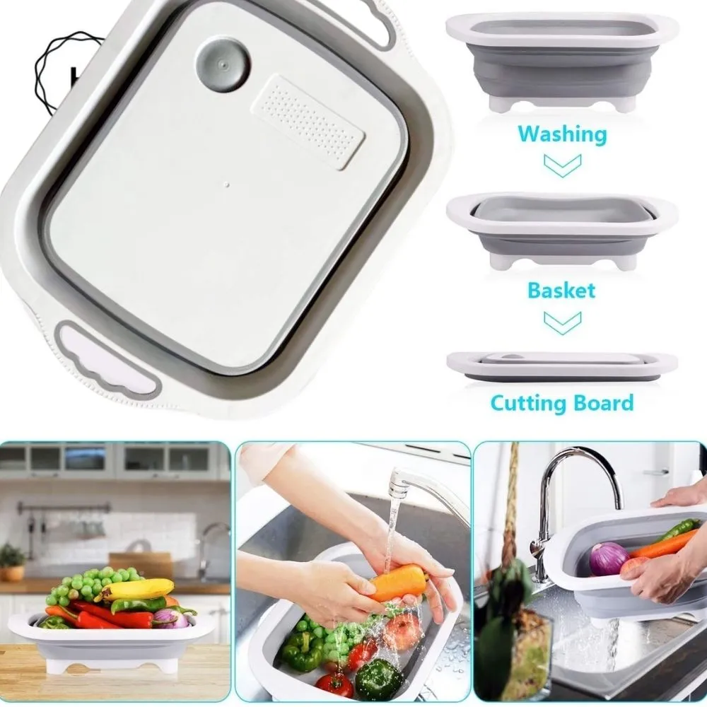 Homlly 4 in 1 Collapsible Colander Cutting Board with Dish Tub
