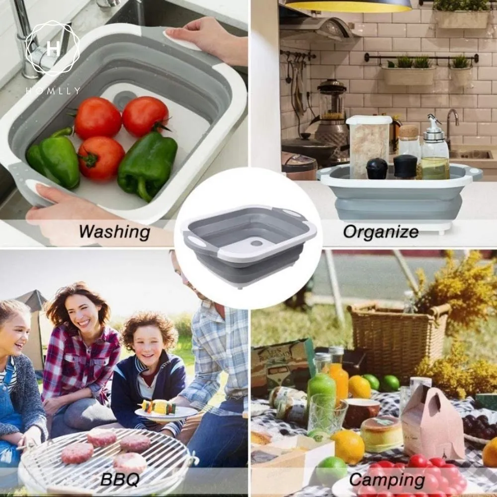 Homlly 4 in 1 Collapsible Colander Cutting Board with Dish Tub