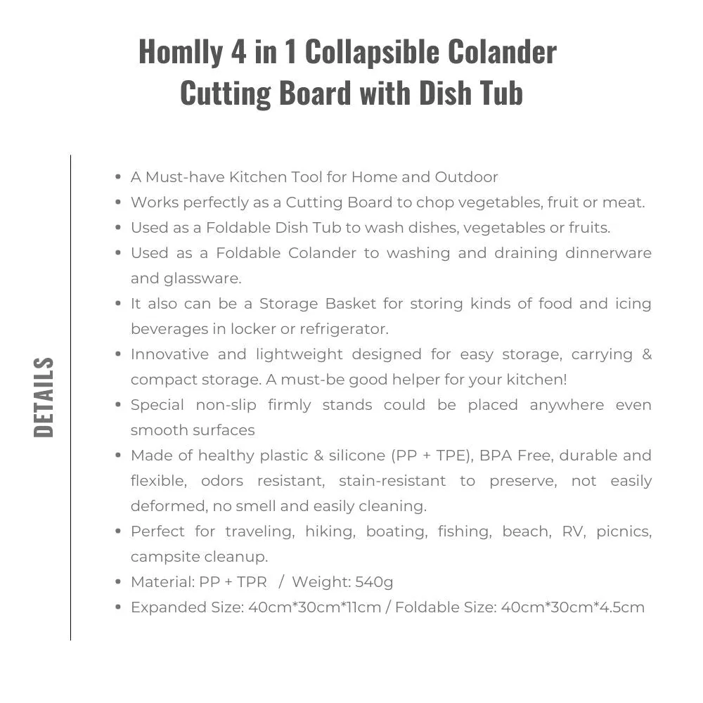 Homlly 4 in 1 Collapsible Colander Cutting Board with Dish Tub