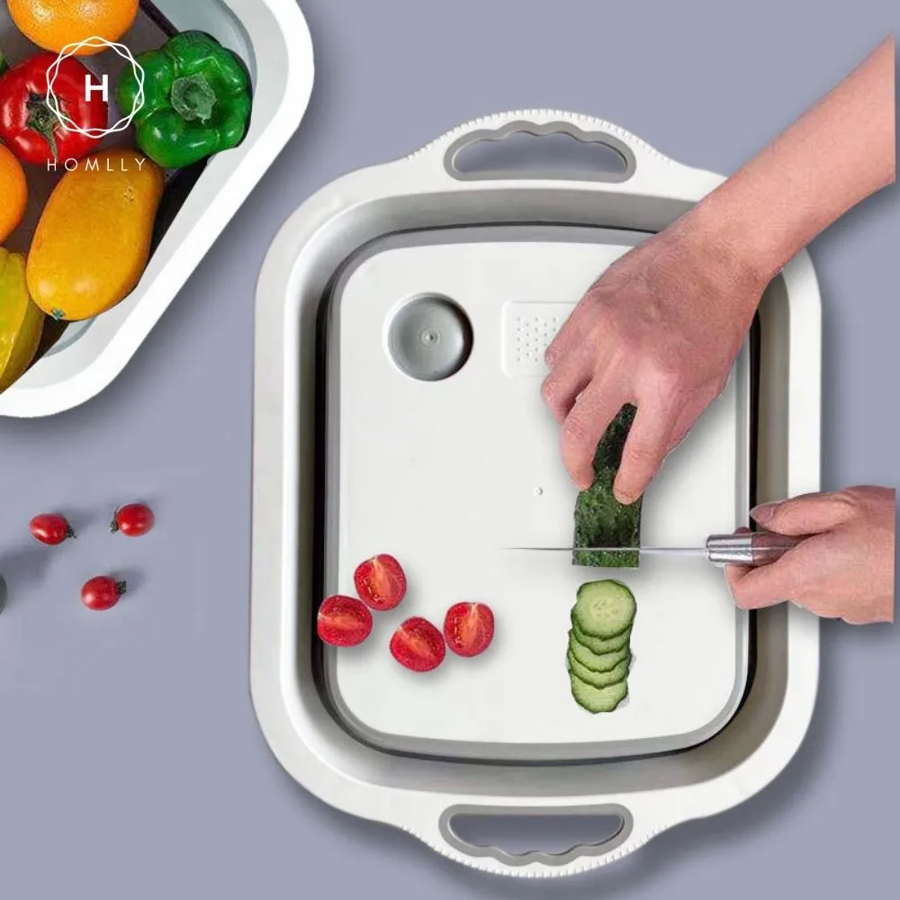 Homlly 4 in 1 Collapsible Colander Cutting Board with Dish Tub