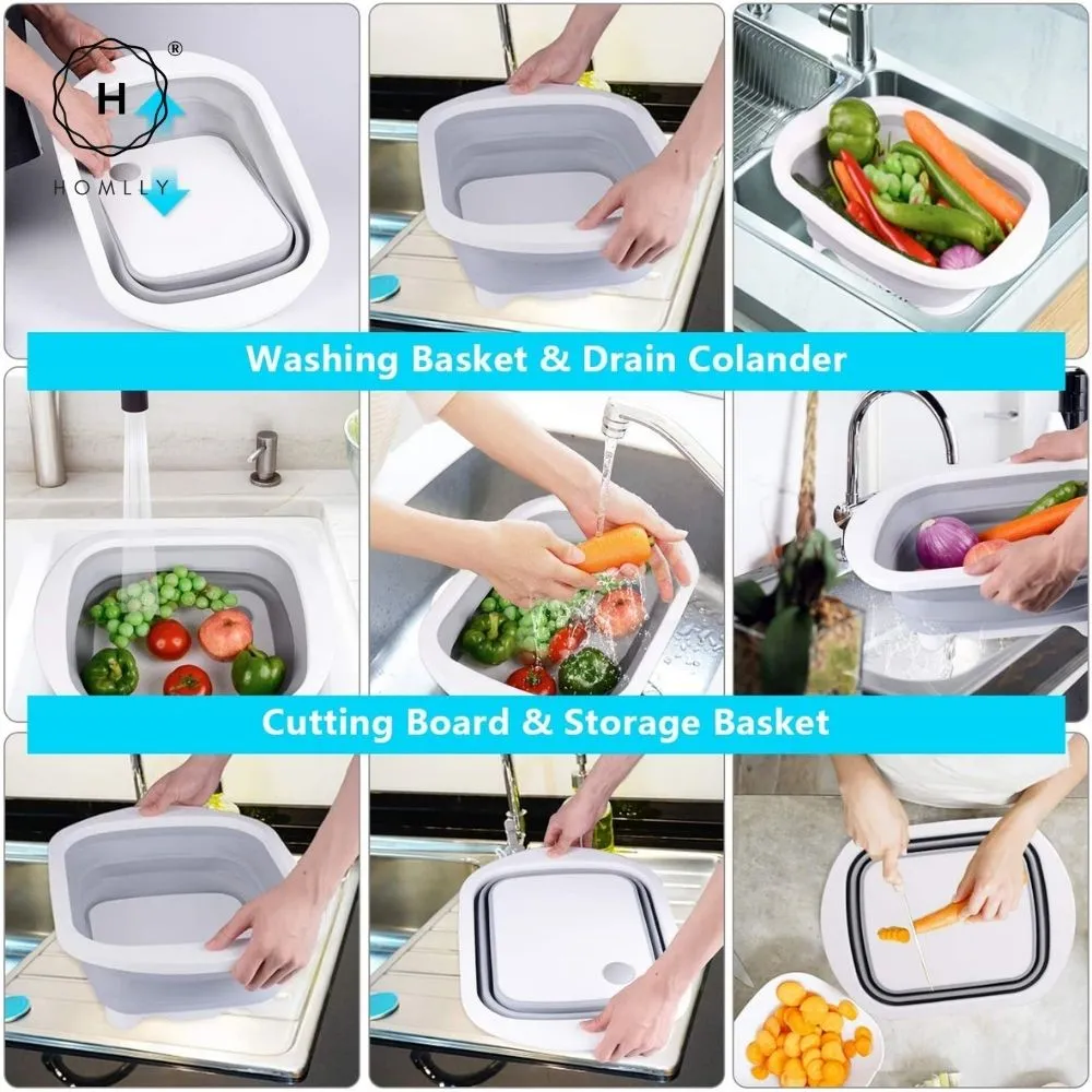 Homlly 4 in 1 Collapsible Colander Cutting Board with Dish Tub