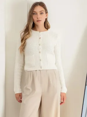 Ivory Textured Knit Cardigan