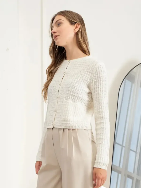 Ivory Textured Knit Cardigan