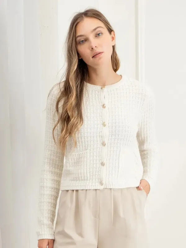 Ivory Textured Knit Cardigan