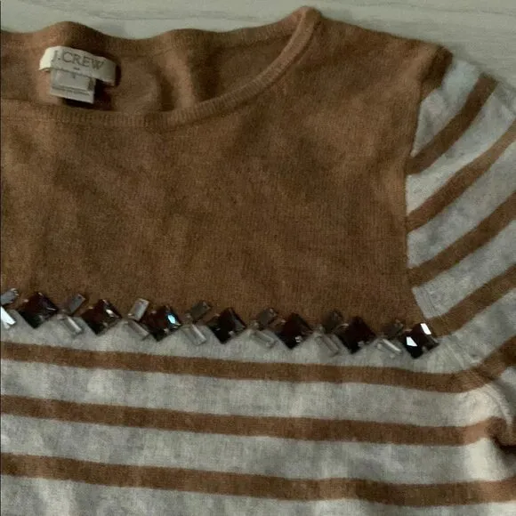 J. Crew Women's size small tan striped sweater sparkly trim preloved