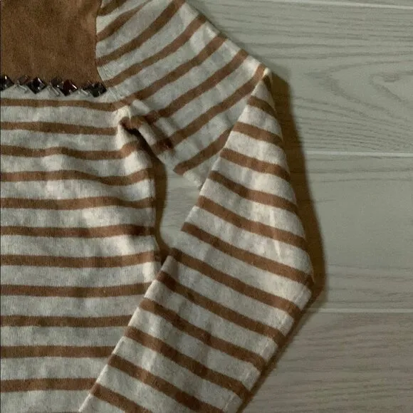 J. Crew Women's size small tan striped sweater sparkly trim preloved