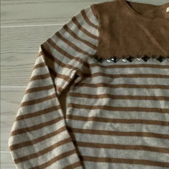J. Crew Women's size small tan striped sweater sparkly trim preloved