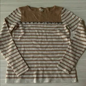 J. Crew Women's size small tan striped sweater sparkly trim preloved