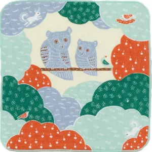 Kata Kata  soft towel 100% cotton - Owl green フクロウ グリーン  25 x 25 cm