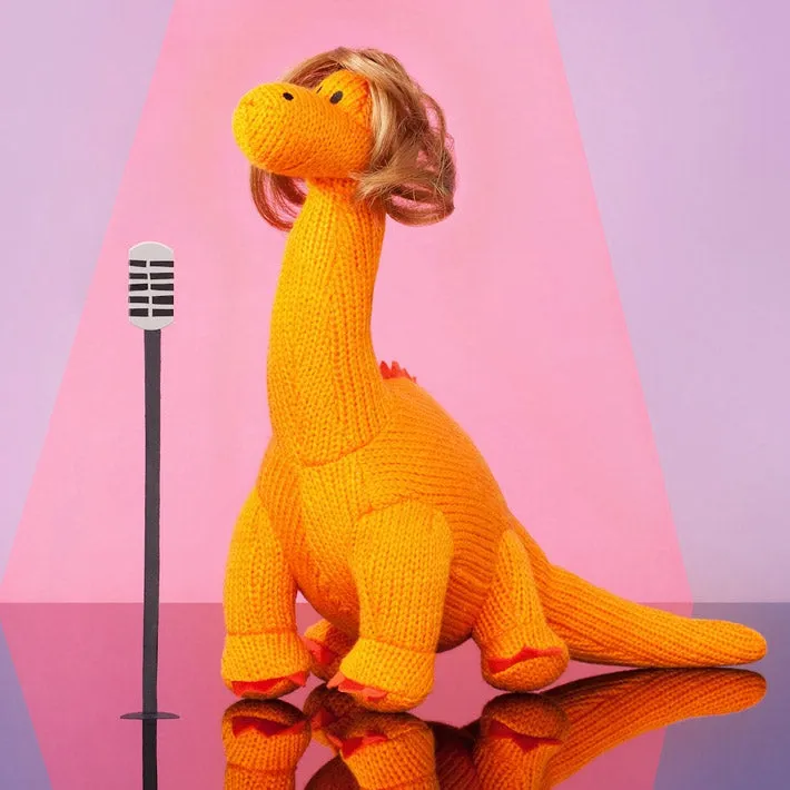 Knitted Orange Diplodocus Dinosaur Plush Toy