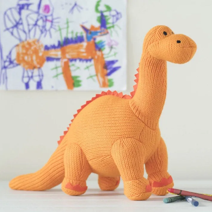 Knitted Orange Diplodocus Dinosaur Plush Toy