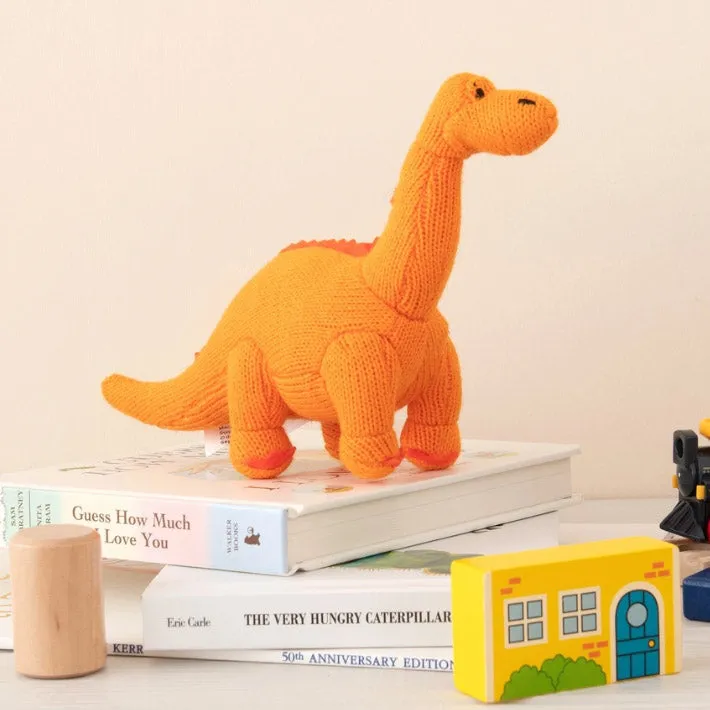 Knitted Orange Diplodocus Dinosaur Plush Toy