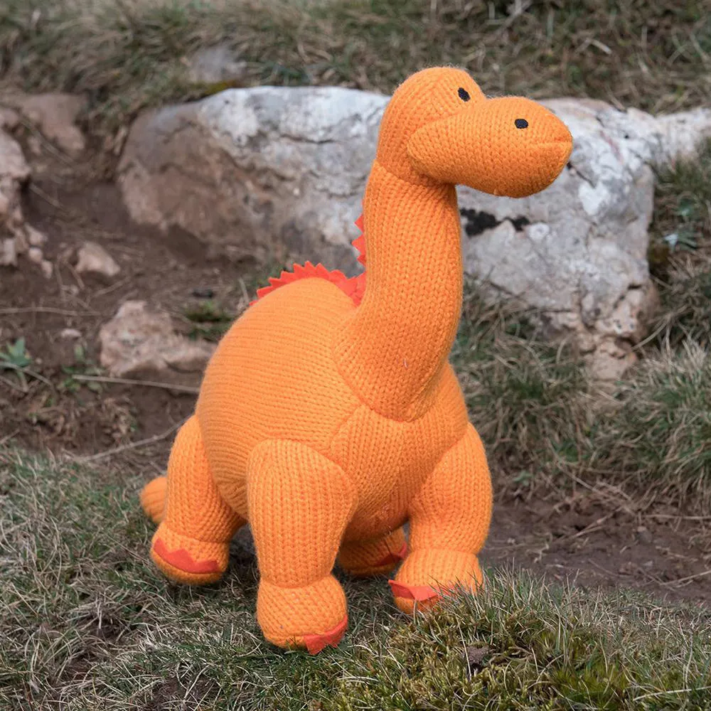 Knitted Orange Diplodocus Dinosaur Plush Toy