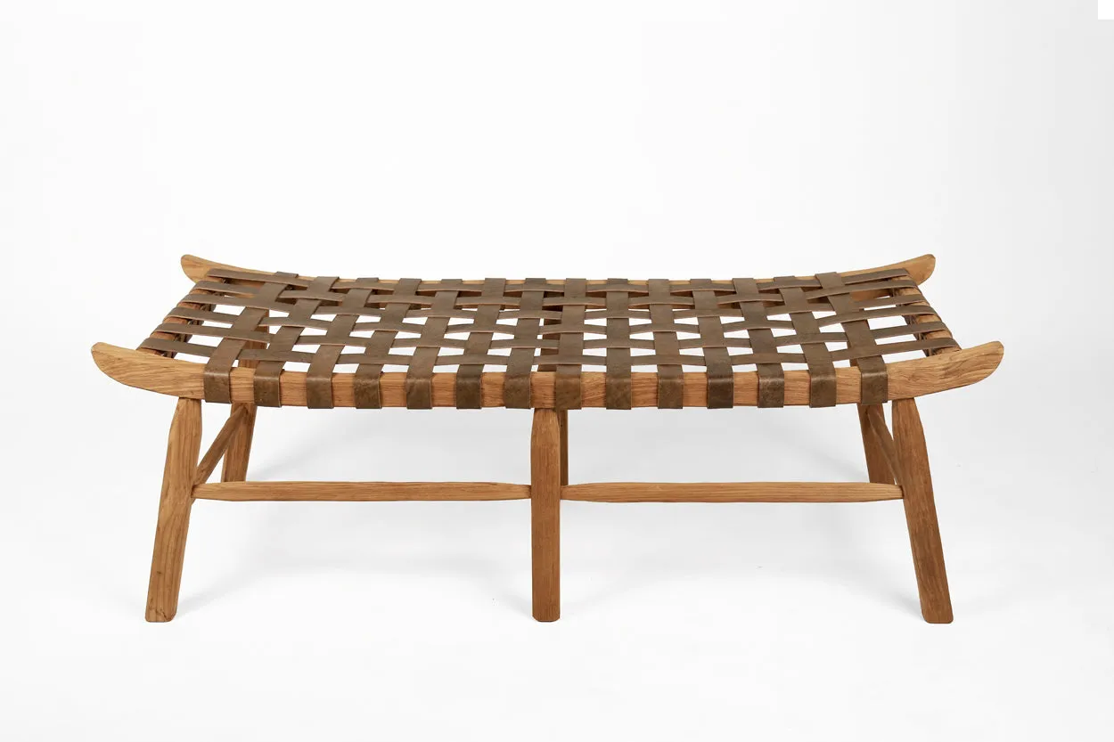 Leather Strapped Bench- Natural