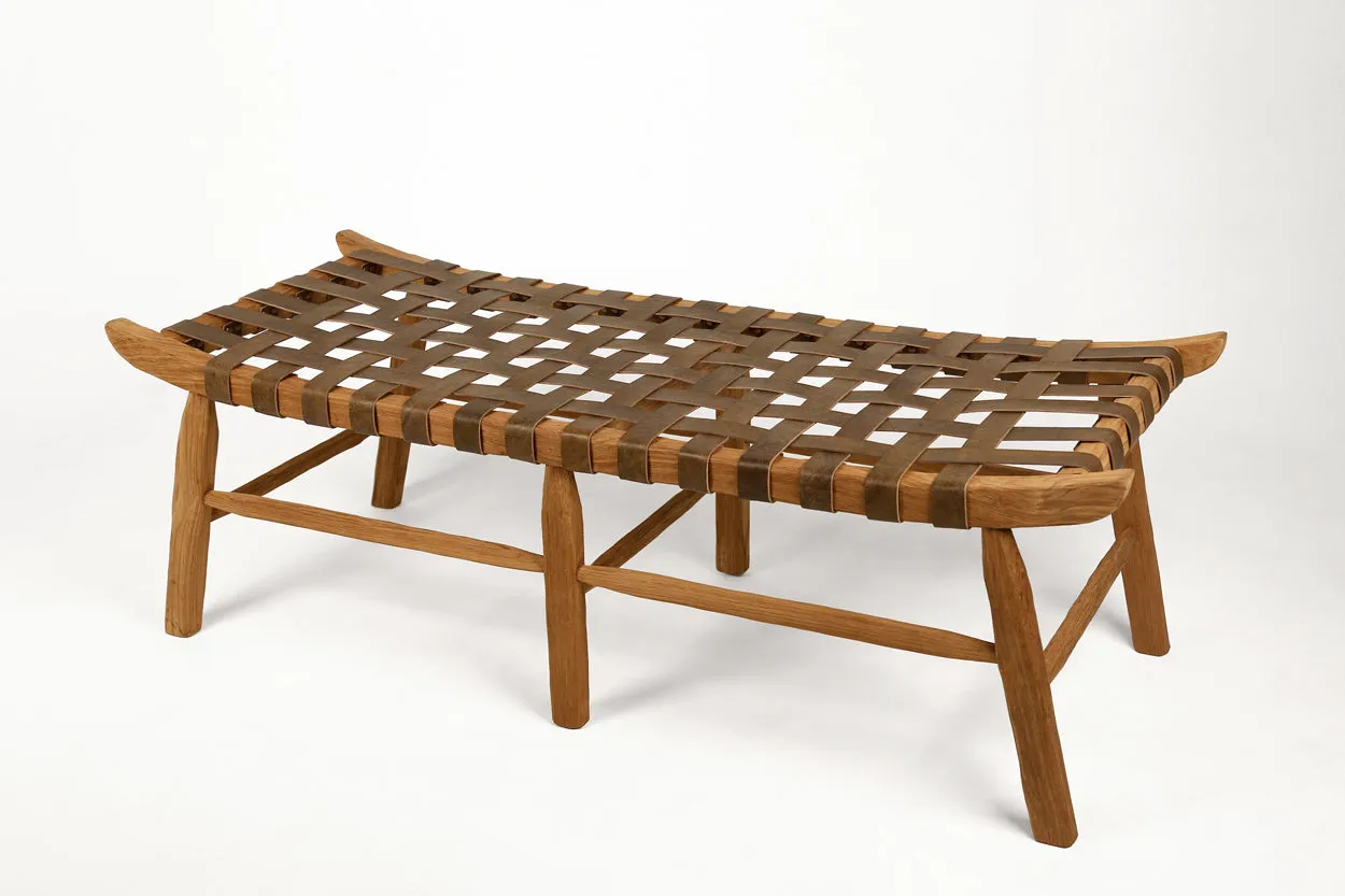 Leather Strapped Bench- Natural