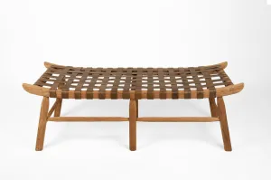 Leather Strapped Bench- Natural