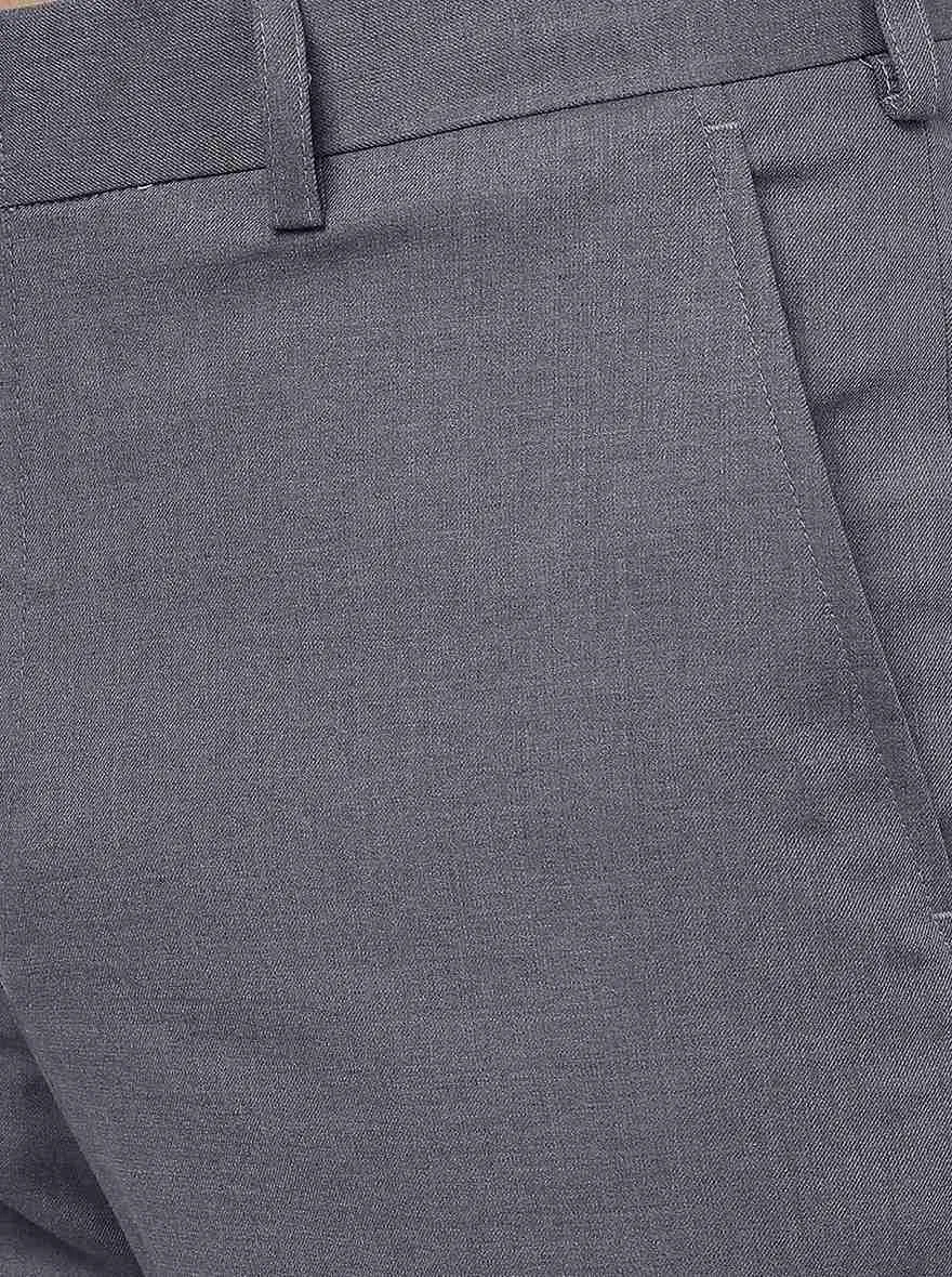Light Grey Solid Slim Fit Formal Trouser | Metal