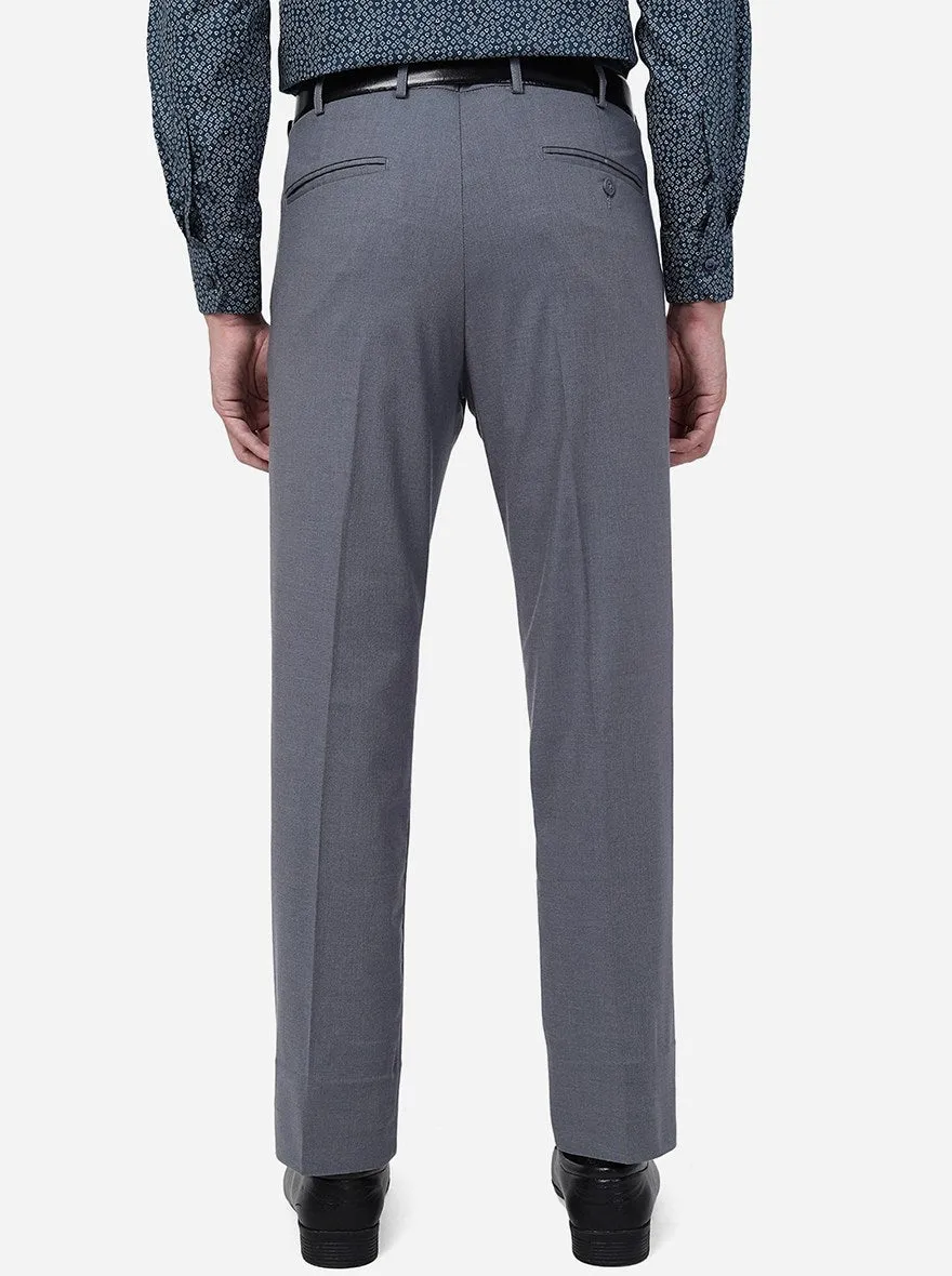 Light Grey Solid Slim Fit Formal Trouser | Metal