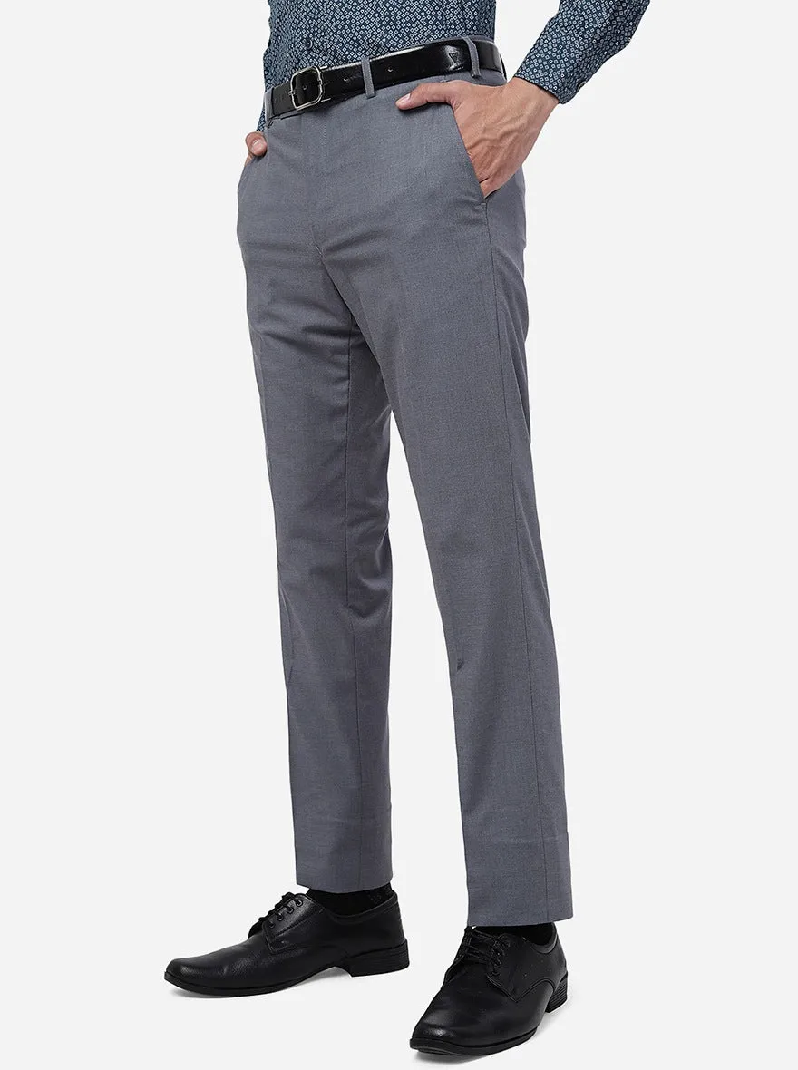 Light Grey Solid Slim Fit Formal Trouser | Metal