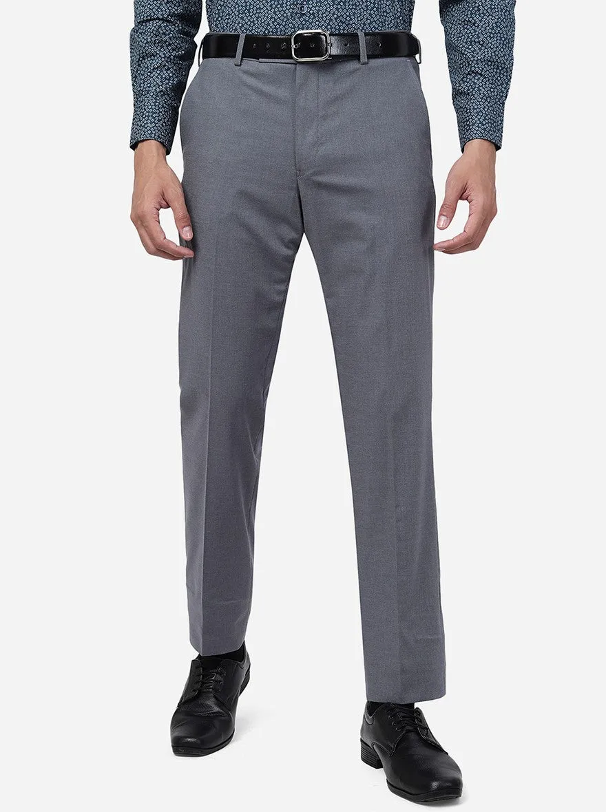 Light Grey Solid Slim Fit Formal Trouser | Metal