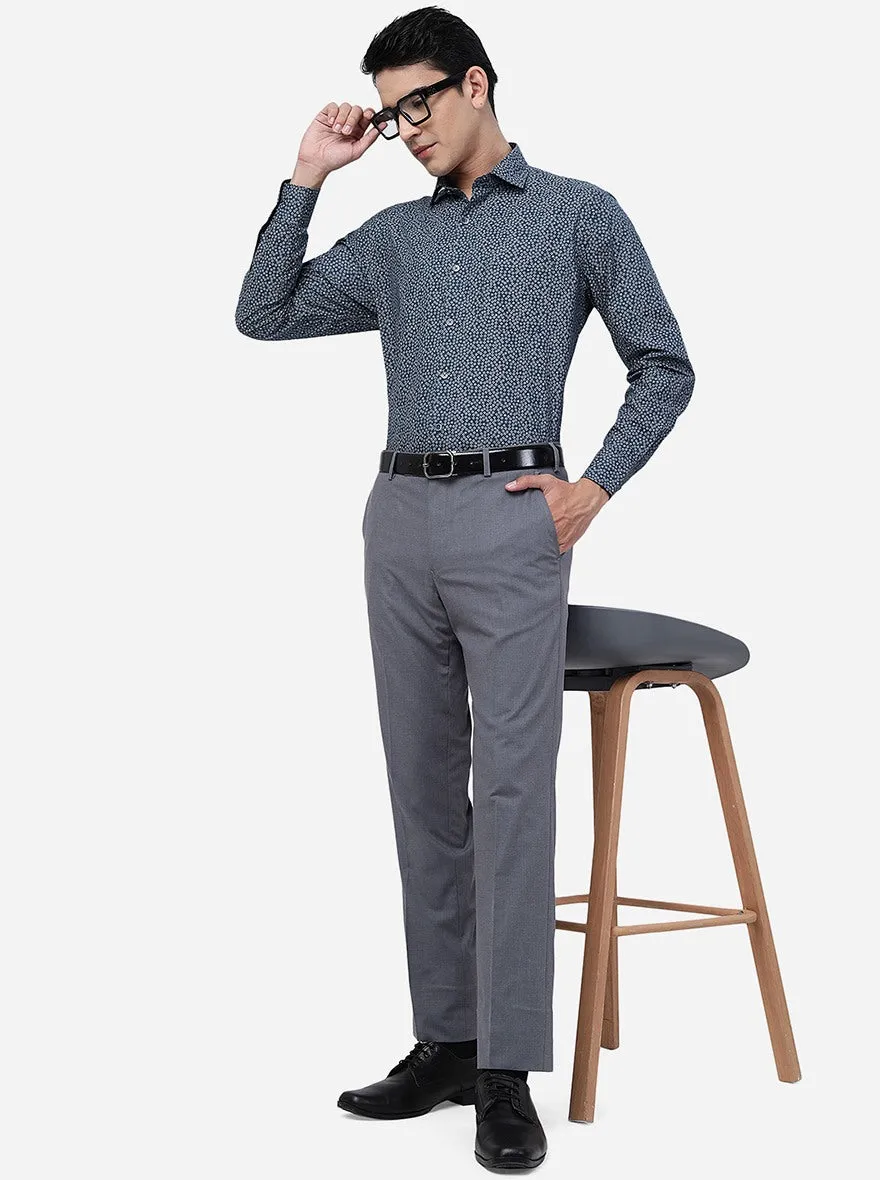 Light Grey Solid Slim Fit Formal Trouser | Metal