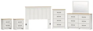 Linnocreek Queen Panel Headboard with Mirrored Dresser, Chest and 2 Nightstands