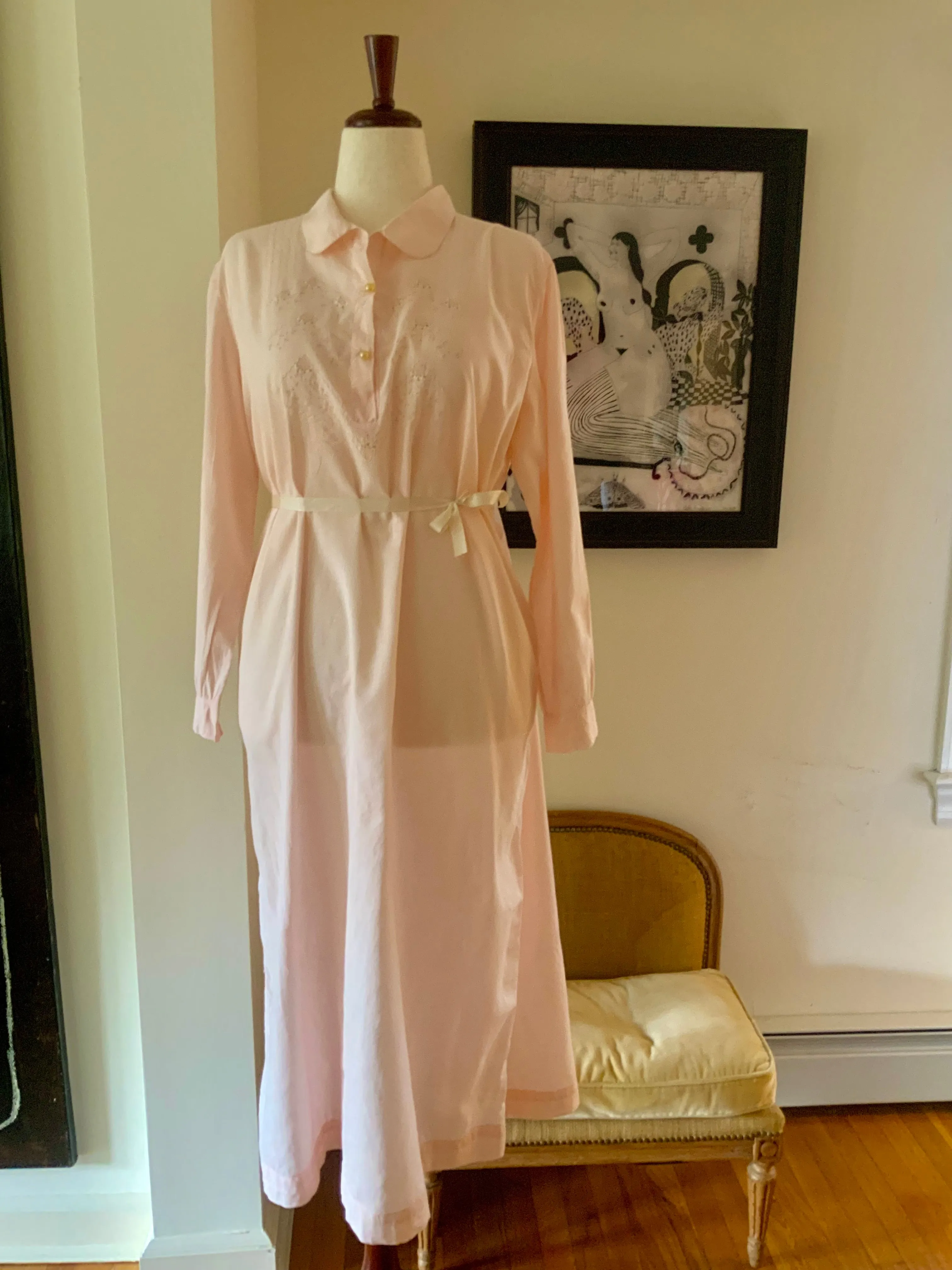 Long Sleeve Cotton Nightgown - 60s - 60E