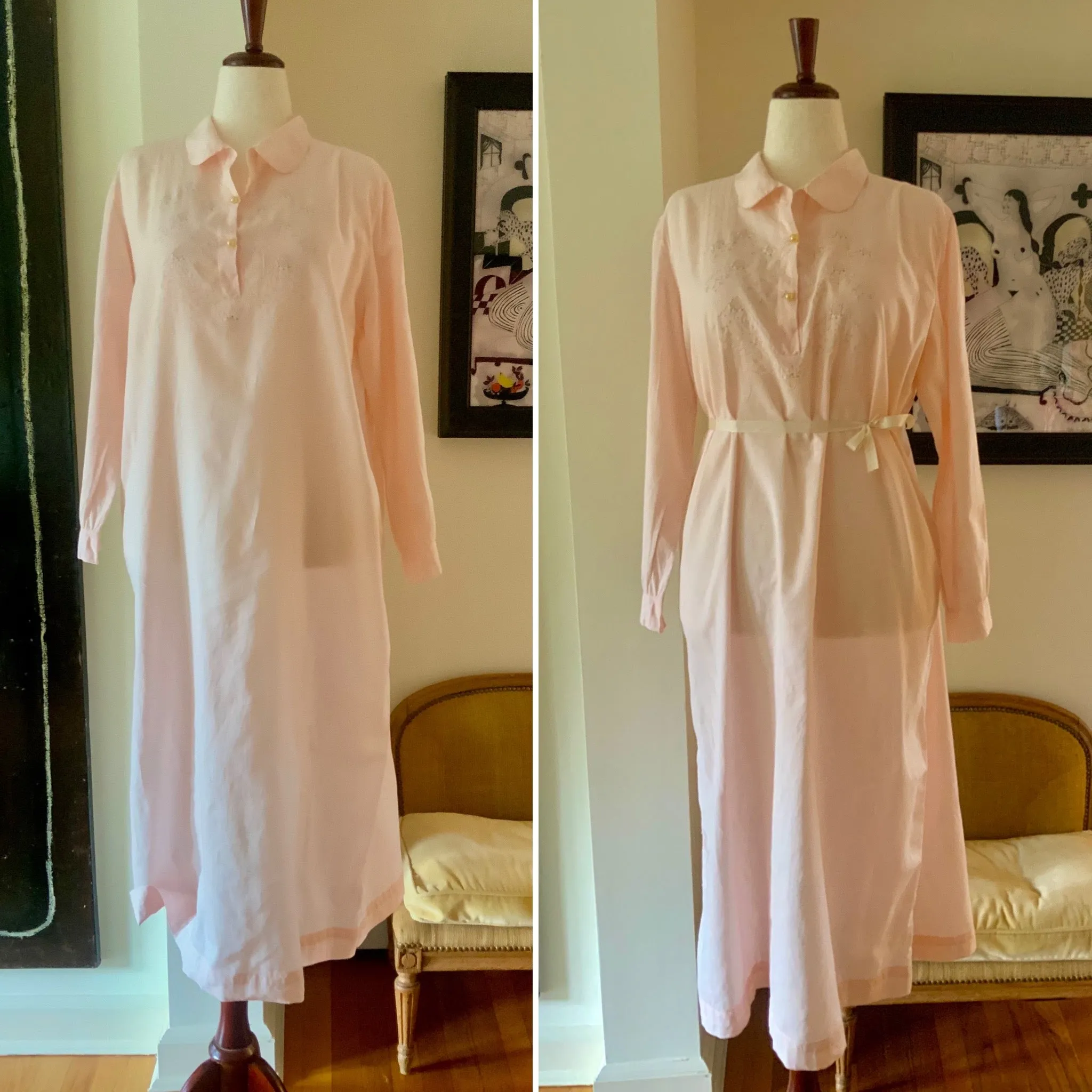 Long Sleeve Cotton Nightgown - 60s - 60E