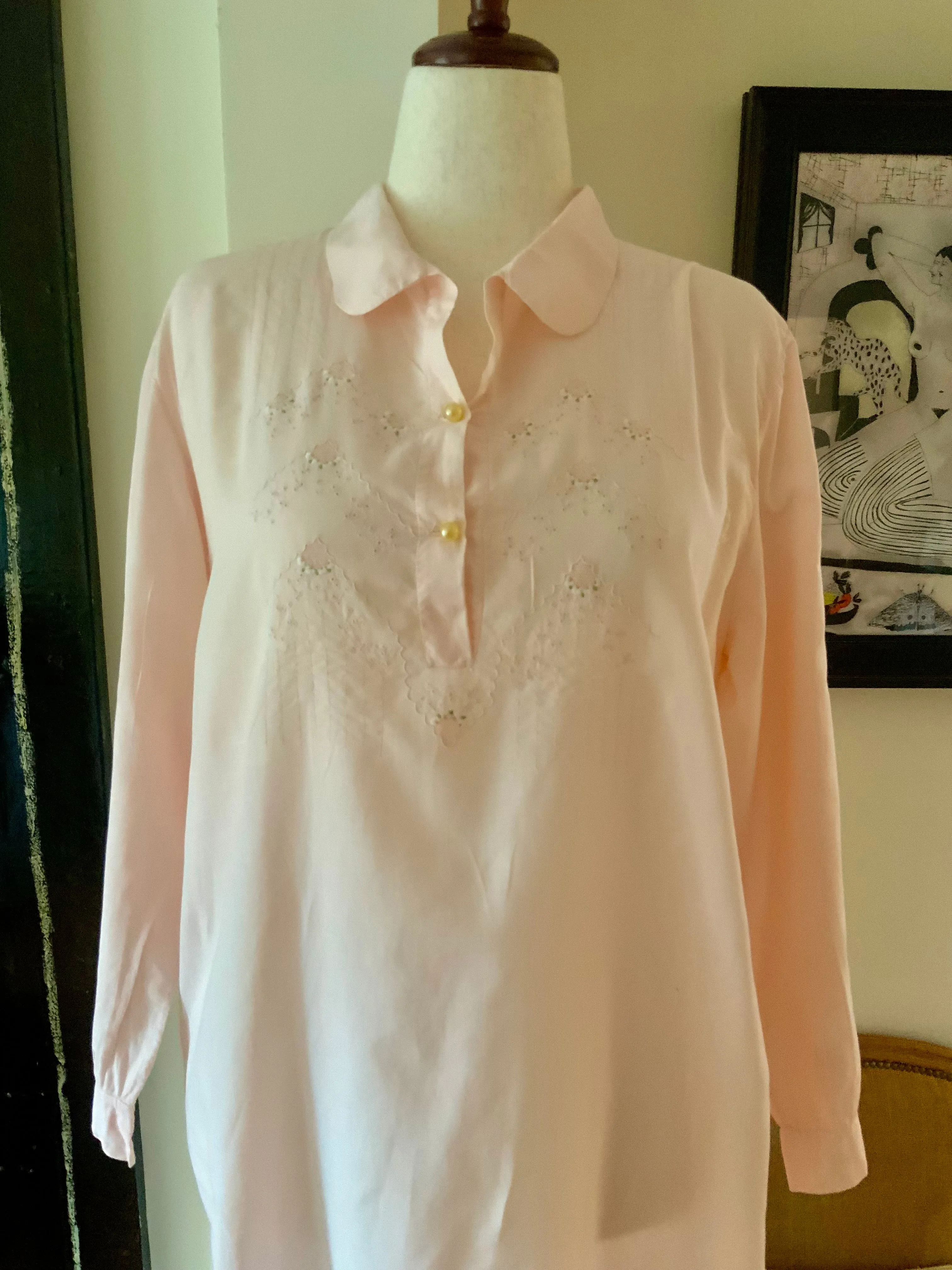 Long Sleeve Cotton Nightgown - 60s - 60E