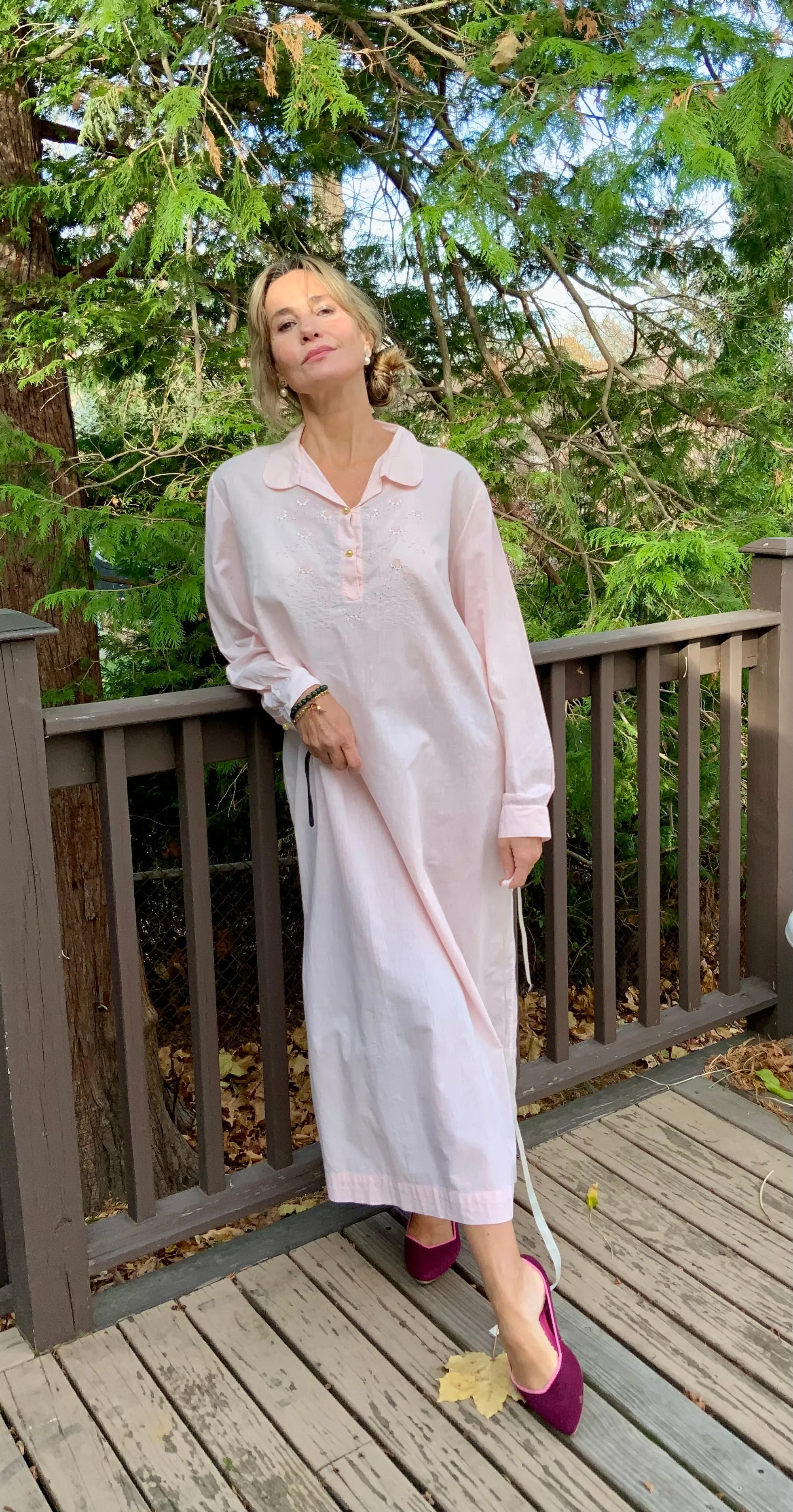 Long Sleeve Cotton Nightgown - 60s - 60E
