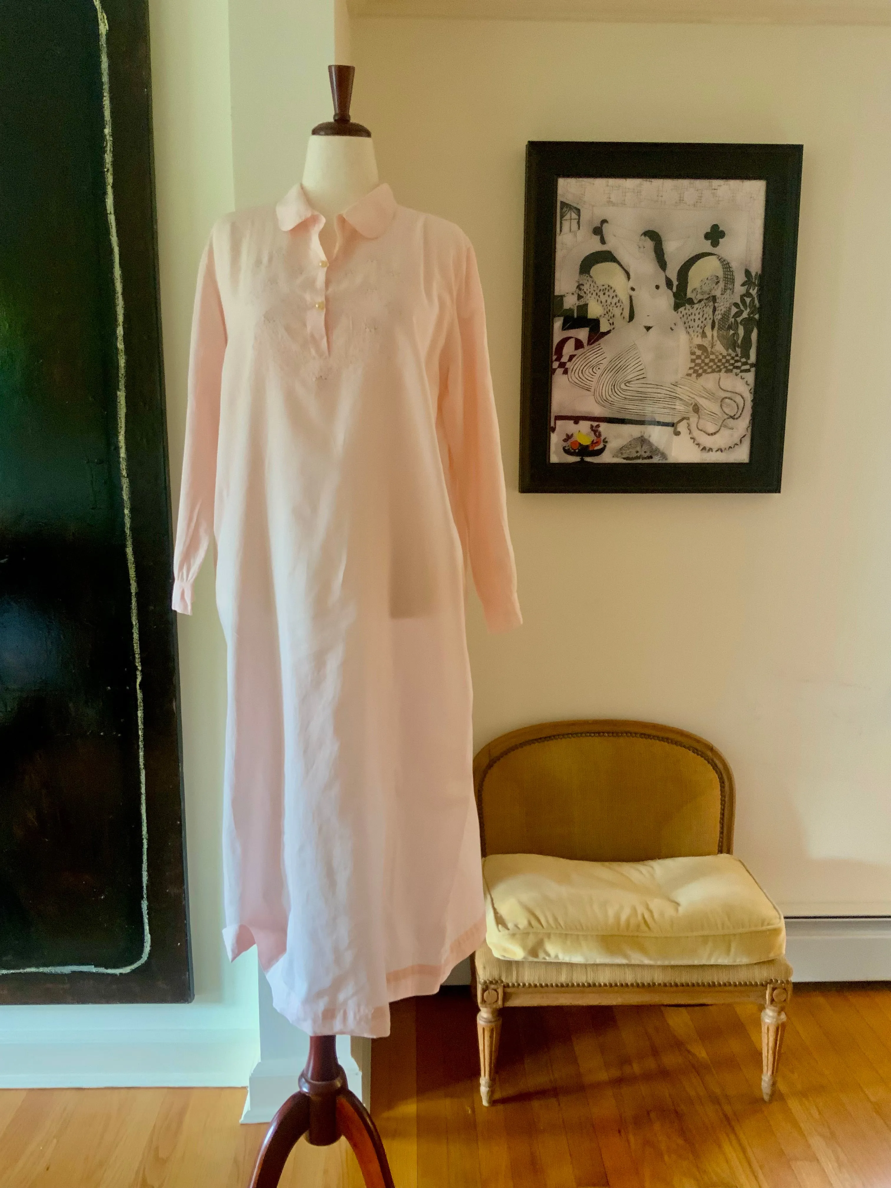 Long Sleeve Cotton Nightgown - 60s - 60E