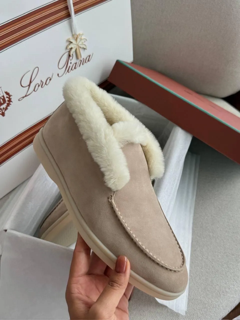 Loro Piana Suede Calfskin Open Hiking Ankle Boots