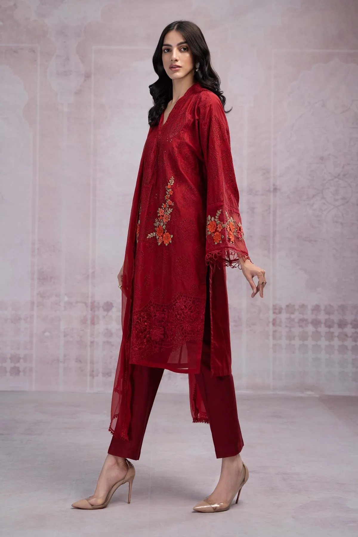 Maria B Maroon Kameez Salwar Suit Pakistani Party Dress