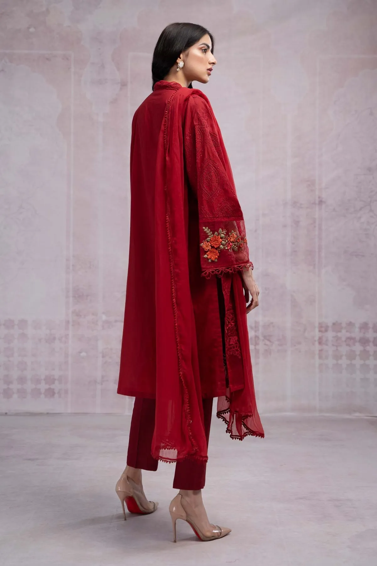Maria B Maroon Kameez Salwar Suit Pakistani Party Dress