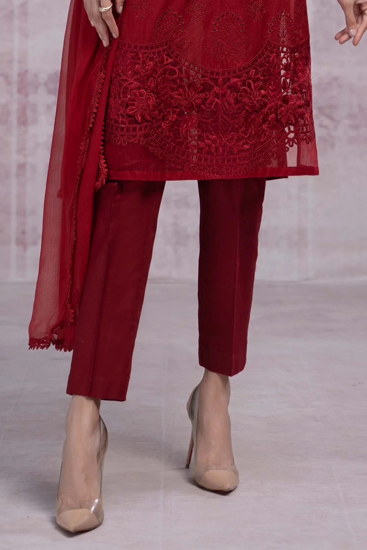 Maria B Maroon Kameez Salwar Suit Pakistani Party Dress