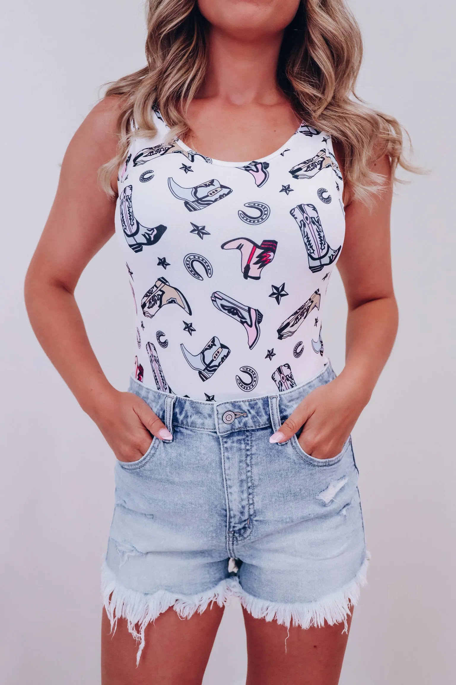 Memphis Cowboy Boot Bodysuit - White