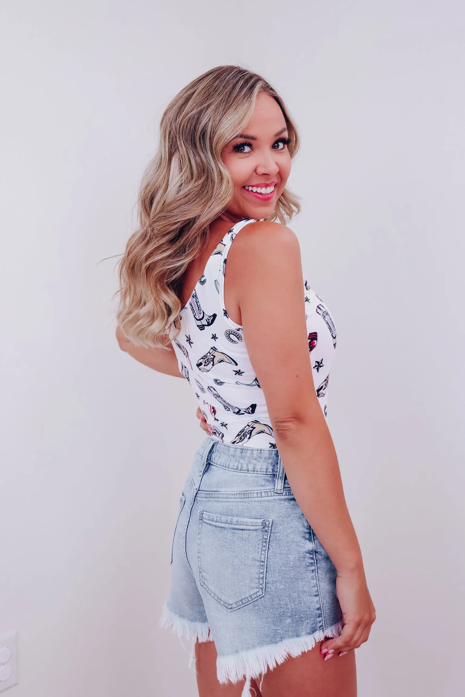 Memphis Cowboy Boot Bodysuit - White