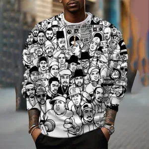Men's Hip Hop Rapper Cartoon Art Print Casual Sweatshirt