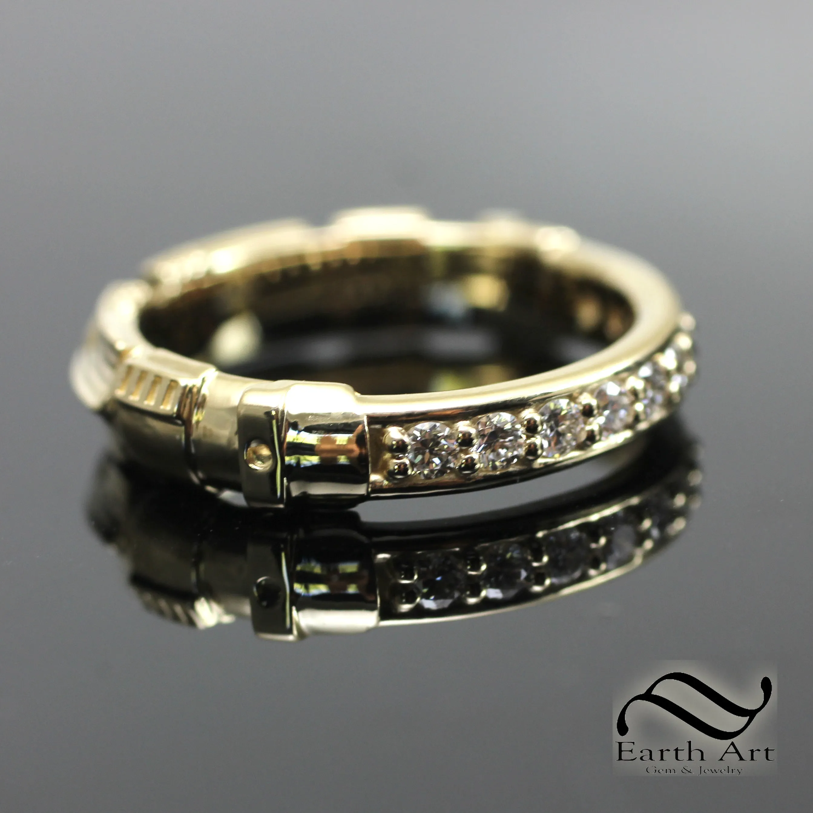Narrow Diamond Light Saber Ring - fully Polished in gold or silver